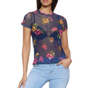 Flower Print Mesh Top